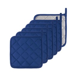 Kitchen Pot Holders Set Heat Resistant Pure Cotton Potholders Kit Trivets Large Coasters Hot Pads Terry Pot Holders for Everyday Cooking and Baking by 7 x 7 Inch Set of 6 Blue