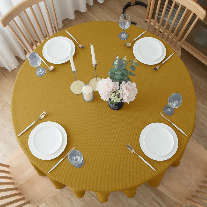 Biscaynebay Textured Fabric Round Table Cloth 90", Gold Water Resistant