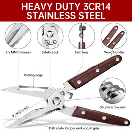 Heavy Duty Poultry Shears - Multipurpose Stainless Steel Kitchen Shears for Chicken、Meat、Bone、Fish - Dishwasher Safe Food Kitchen Scissors（Red