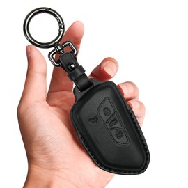 Tukellen for Volkswagen Leather Key Fob Cover Compatible with VW MK8 Golf/GTI Skoda Octavia Remote Protector Jacket Keyless Entry (Black)