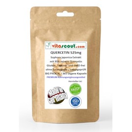 Pure Quercetin from Saphora Japonica 525mg High Dose with 95% Pure Quercetin - 365 Vegan Capsules, No Additives, Made in Germany, Laboratory Tested