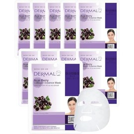 DERMAL Korea - 10 Mascarillas faciales Acai Berry Essence Mask  Paquete de 10 Mascaras Coreanas Coreanas con Colágeno y Extracto de Aaí. Hidratación  