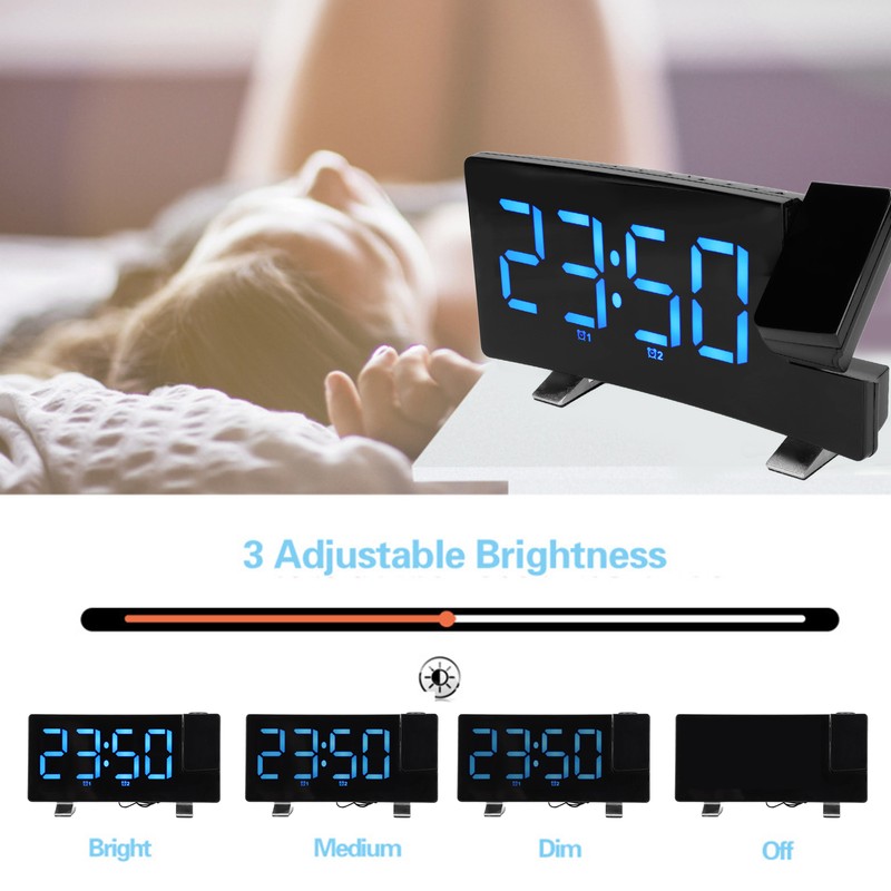 Digital Alarm Clock 180° Projection On Ceiling Wall USB Powered