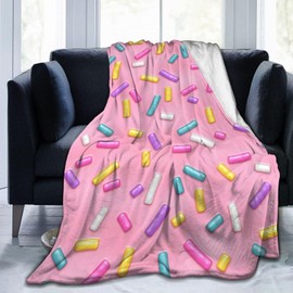 Pink Girly Donut Sprinkles Throw Blanket Super Soft Warm Bed Blankets for Couch Bedroom Sofa Office Car, All Season Cozy Flannel Plush Blanket Gifts for Girls Boys Kids Teens 50"x40"