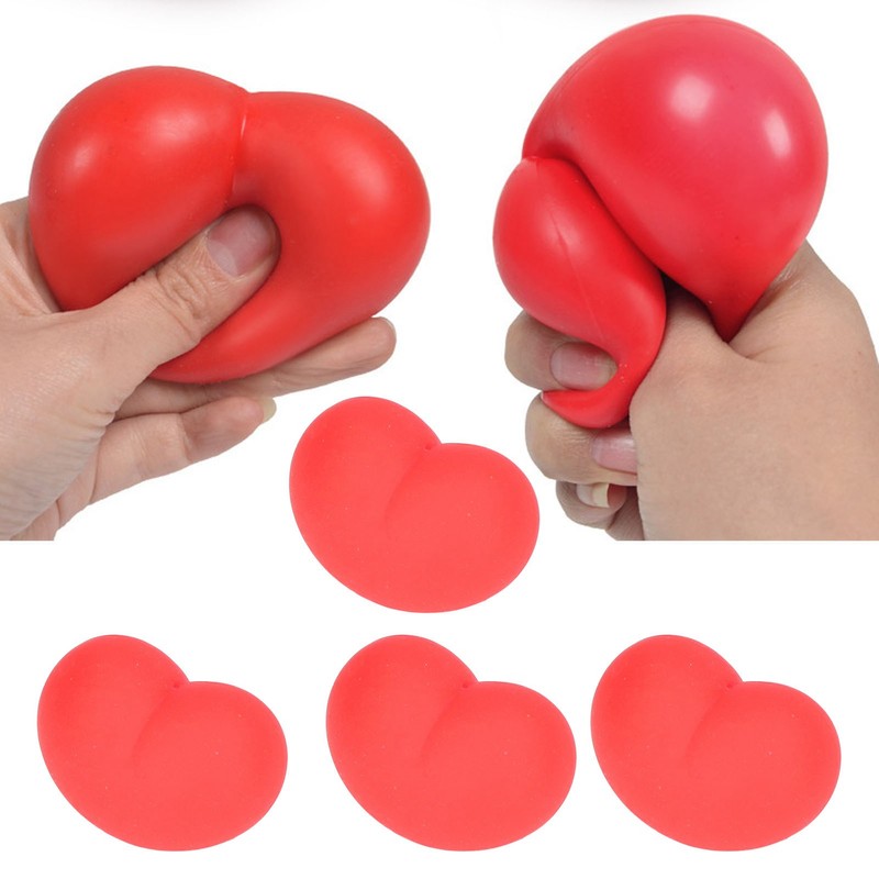 12 Pcs Heart Stress Toy Elastic Soft Simulation Rubber Red