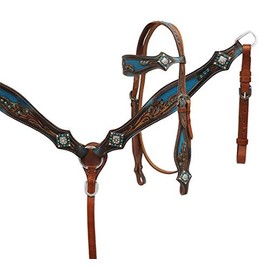 Showman Crystal Rhinestone Headstall & Breast Collar Set w/Blue Inlay & Reins! New Horse TACK!