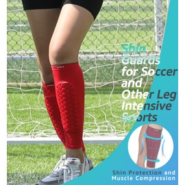 HiRui - Espinilleras de fútbol para niños, jóvenes y adultos, manga de compresión de pantorrilla con almohadillas para orejas de panal, soporte para espinilleras de béisbol, boxeo, kickboxing, MTB,