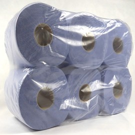 6 Pack 2 Ply Blue Embossed Centre Feed/Towel/Tissue Paper Wipe Rolls