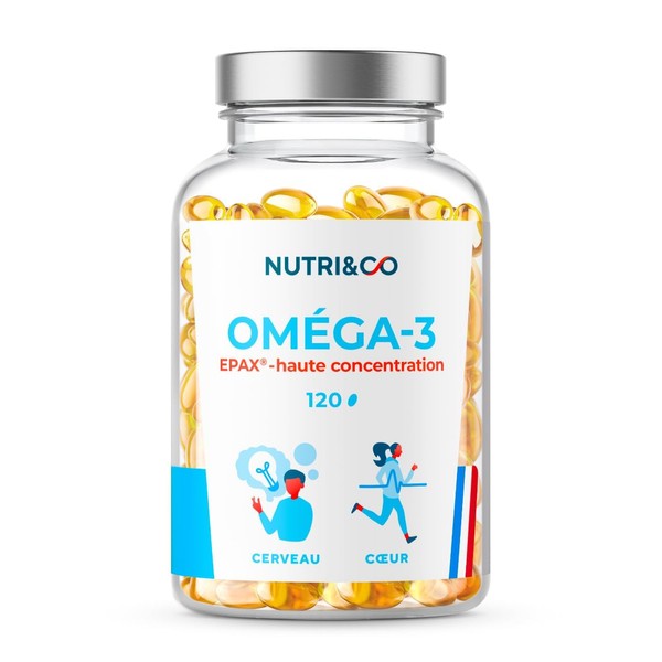 Omega 3 Wild Fish Oil 2000 mg, High Concentration EPA DHA and Organic Vitamin E, Pure Fish Oil, Omega-3 from Sustainable Fish, 120 Anti-Oxidation Capsules, Made in France, Nutri&Co