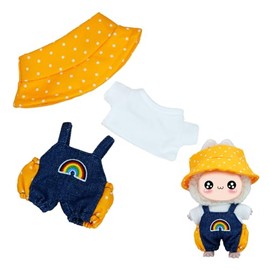 Adorable 17cm LABU Denim Jumpsuit – Trendy Doll Clothes for Blythe, BJD, & Pullip – Kawaii Outfit for Collectors Unique Gift for Doll Lovers ONLY fits on Macarons Dolls (Yellow)(No Doll)