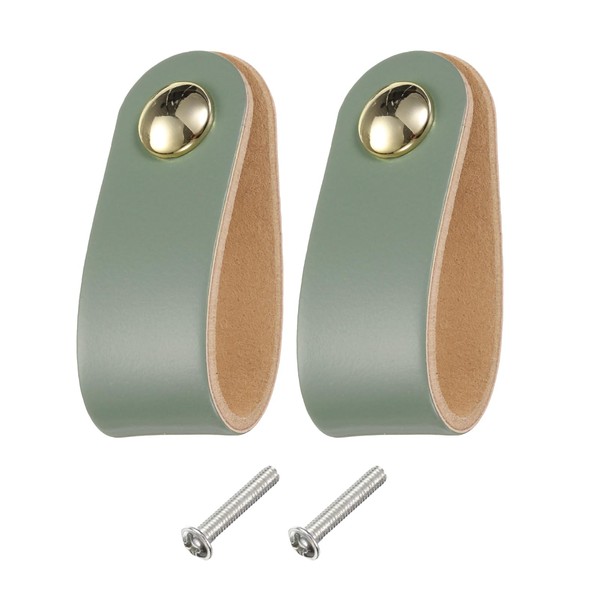 sourcing map 2 Packs Leather Drawer Pulls, Single Hole Leather