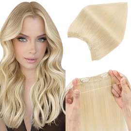 Elailite Hair Extension Real Human Hair One Piece Invisible Secret Wire Clip Headband Extension Straight (#60 Platinum Blonde, 16 Inch-65 g)
