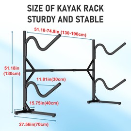 LXVOOEE Kayak Storage Rack, Heavy Duty Freestanding Kayak Rack for 2 Kayaks, Canoe, Surfboard and Paddle Board Adjustable Kayak Hanger Holder with Padded Arms for Indoor Outdoor Garage, S-Shape