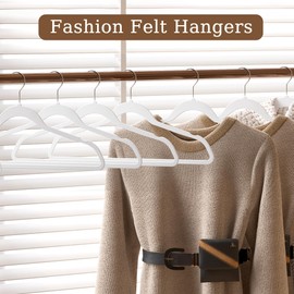 GETORO Velvet Hangers 30 Pack, Non Slip Space Saving Clothes Hangers with Metal Hooks, White Felt Hangers, Heavy Duty Flocked Hanger