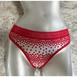 Victoria's Secret Nwt Victorias Secret Cotton Logo Flocked Hearts Thong Panty Red Lipstick M