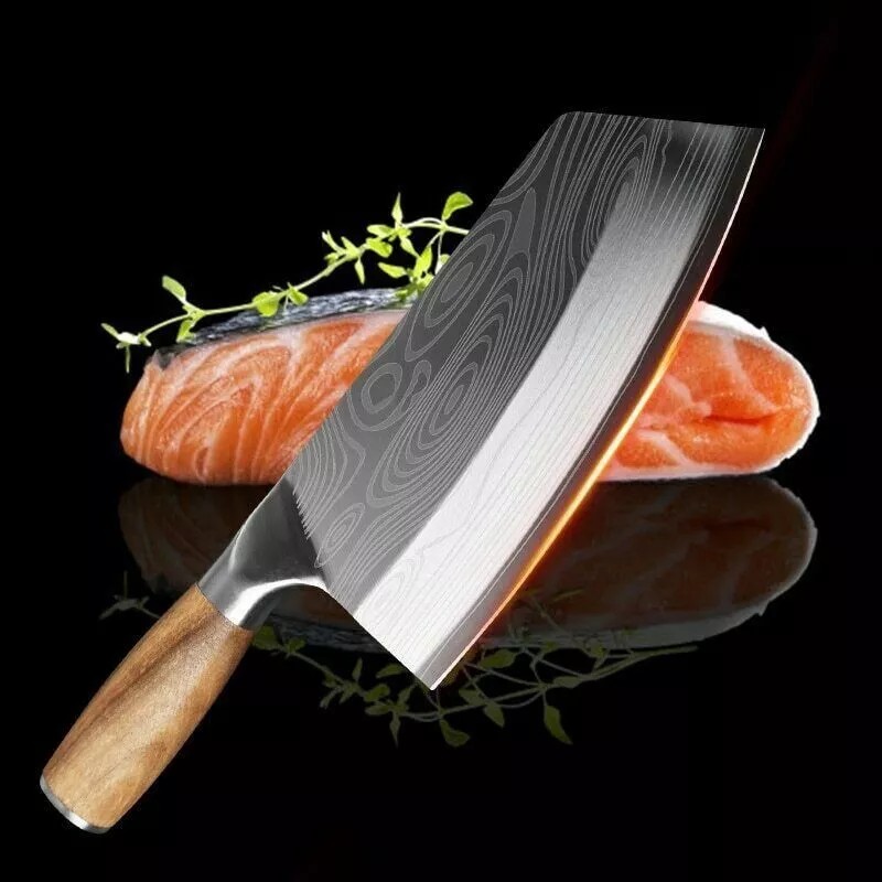 Kitchen Knife Stainless Steel Damascus Asian Chef Butcher Cleaver Large