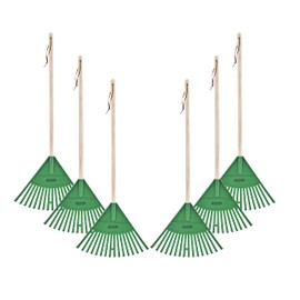 Pack of 6 Kids Rake with Hardwood Handle, Durable Plastic Head to Sweep Leaves in Lawn and Tidying Up The Garden, 34" (Green)