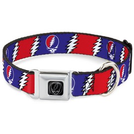 Buckle-Down DC-WGD019-WM Seatbelt Dog Collar, Wide Medium, Steal Your Face w/Lightning Bolt Repeat Red/White/Blue, 1.5" Wide - Fits 16-23" Neck - Medium