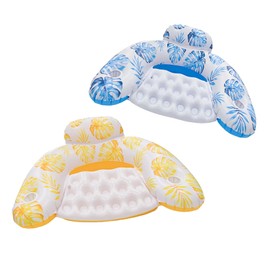 Inflatable Pool Float for Adults -2 Pack Leaf Design Lounge Chair with Cup Holder – Upgraded Dual Chamber Floatie for Pool, Beach, Lake, Summer Party (Maple Leaf Style: Blue + Yellow)