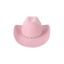 Verdusa Women's Western Cowboy Hat Rhinestone Wide Brim Cowgirl Hat Pink One Size