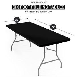 Shamrock Home Polyester 6ft Fitted Tablecloth, Elastic Rectangle Table Cover, Table Cloth, Fitted Table Covers for 6 Foot Tables, Picnic Table Cover Indoor Outdoor, Washable 72x30 inch, Black