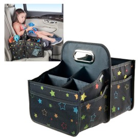 High Road Car Seat Caddy Organizer with Cup Holders - Middle Seat Car Organizer for Kids or Passenger Seat Organizer for Drivers - Portable Car Storage Bin with Easy Carry Handle (Starry Night)