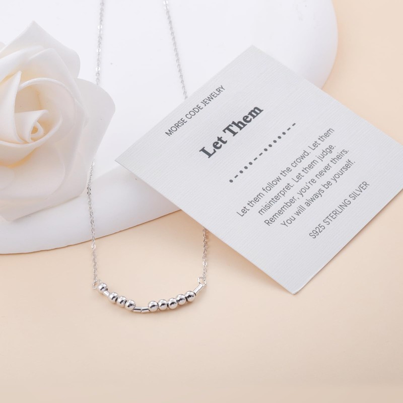 Helonley Morse Code Necklace: 925 Sterling Silver Let Them Necklace