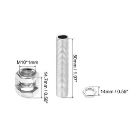 PATIKIL M10 Fine Thread Lamp Tube Repair Parts Set, 4 Pieces M10 x 15 Metal Hex Nut with Thread and Hex Nut for Light Extension Rod