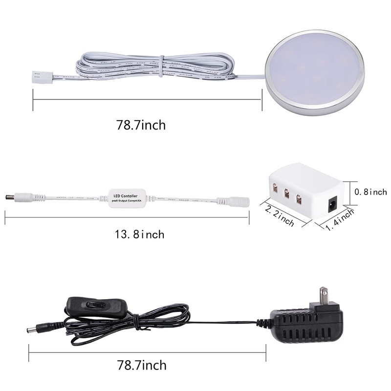 LED Dimmable Under Cabinet Lighting Kit,12V 6 Pack Wired Puck