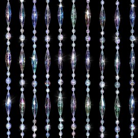 ANMINY Crystal Beaded Curtain Clear Iridescent Bead String Curtains Colorful Rainbow Acrylic Decorative Hanging Room Divider for Doorway Restaurant Home Decor 35" by 79" - Shiny Elongated Oval Beads