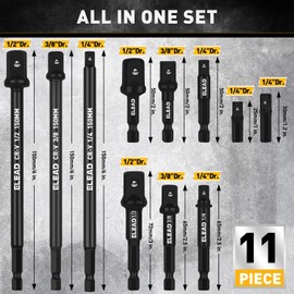 11-Piece Impact Socket Adapter Set, 1/4-Inch Hex Shank, 1/4" 3/8" 1/2" Impact Socket Driver Set, Drill Sockets Extension Bit, Sockets Driver Adapter, Drill Extension with Holder