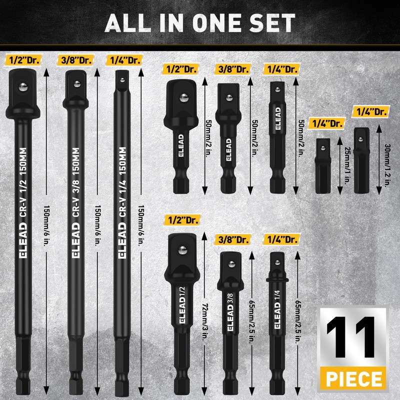 11-Piece Impact Socket Adapter Set, 1/4-Inch Hex Shank, 1/4" 3/8"