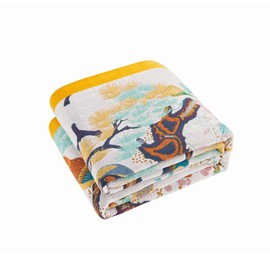 XIBLC Fall Throw Blanket for Couch, Yellow Boho Decorative Throw Blanket, 100% Cotton Muslin Breathable Woven Farmhouse Blankets Quilt, 60"x80" Reversible Lightweight Blankets Bohemian Throw Quilt