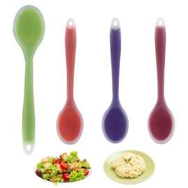 Zorfeter 4 Pcs Small Silicone Spoons, Nonstick Kitchen Spoon Heat Resistant Stirring Serving Spoon for Kitchen Cooking Baking Mixing Tools(Transparent Purple+Orange+Red+Green)
