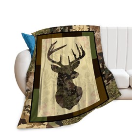 Deer Camouflage Throw Blanket Cozy Plush Camo Hunting Flannel Fleece Ultra Soft Blankets Unisex Lightweight Fuzzy Party Blanket Gifts for Adult Men Bed Couch Sofa Kids 50"x40"