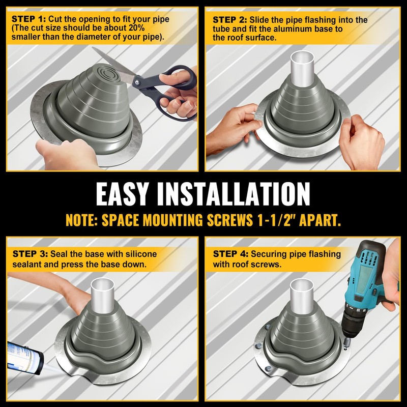 VIVIDA #3 Silicone Metal Roof Pipe Flashing Boot, High Temp
