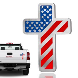 304 Stainless Steel Christian Cross Car Emblem, 3D Patriotic USA Flag Badge Cross Decal with Strong Self Adhesive Rustproof Decal for Vehicle, Truck, RV, Scooter, SUV, Fender, Home Décor (Original)