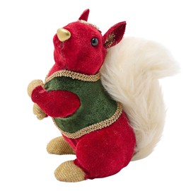 Widdop and Co. - The Seasonal Gift Co. - Red Velvet Squirrel Figurine Christmas Ornament Decoration. Red, Gold & Brown Xmas Homeware Indoor Festive Holiday Room Decor.