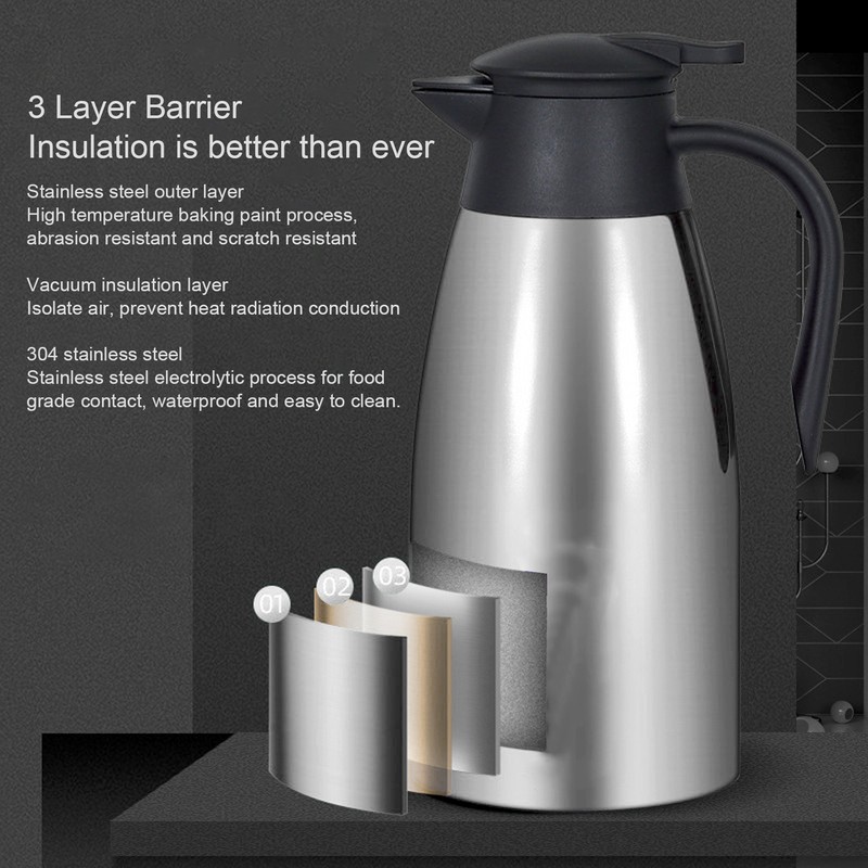Insulated Water Kettle 2L 304 Stainless Steel Double Walled Vacuum