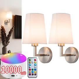 Modern Battery Operated Wall Sconces Set Of Two, Battery Operated Wall Light with Remote Control, Indoor Wireless Wall sconce Dimmable Battery Wall Lamp Light For Bedroom Living Room, Bulb Included (