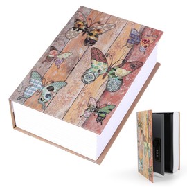 DAJASD Book Safe with Combination Lock, 24 x 15.5 x 5.5 cm Book Safe for Money Jewellery Valuable Objects Office/Home - Butterfly
