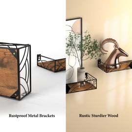 MEBRUDY Floating Shelves Set of 2, Rustic Wall Shelves with Rhombic Style for Living Room, Bedroom, Bathroom, Kitchen