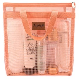 1 Pcs Shower Mesh Caddy Bag Quick Dry Hanging Toiletry and Bath Organizer for Travel and Swimming with Zipper (Coral powder)