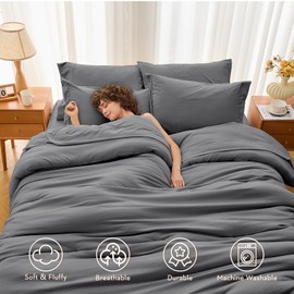 MUXHOMO 7 Pieces Queen Comforter Set, Soft Bed in a Bag Queen Size, All Season Bedding Set with Comforter, Flat Sheet, Fitted Sheet, Pillowcases & Shams, Dark Grey