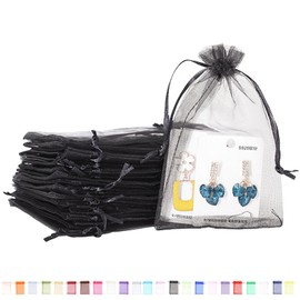 100pk Black Organza Gift Bags,7x9cm Small Organza Favor Bags,Wedding Jewelry Pouches with Drawstring,Mesh Candy Favour Bag Party Sweet Bags for Birthday,Wedding,Christmas,Gift Wrapping