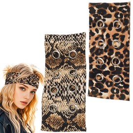 2-Piece Y2K Punk Grommet Headband | Wide Elastic Hair Bandana | Grunge Head Wrap for Women men | Fashion Eyelets Cloth Accessory | Ideal for Sports, Running, Gym (Leopard Print, Snake print, Medium)