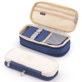 ANGOOBABY Large Pencil Case, Pen Case For Girls & Boys, Elementary School, High School, College Students, Adults (Blue)