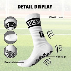 EEPLUYTY Football Socks, Grip Socks Football, Football Socks Men, Grip Socks, Suitable for Football, Basketball, Running and Other Sports, White