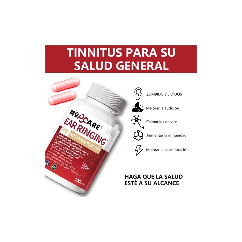 Mvpcare Alivio Zumbido Oídos 1200mg Suplemento Vitamina Complejo Bclínicamente Probado