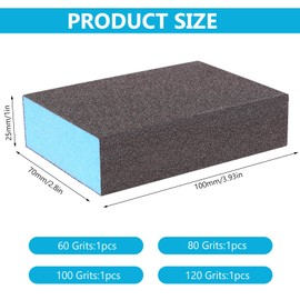 4 Pcs Hand Sanding Blocks, Sanding Sponges Blocks, Coarse and Fine Sandpaper Blocks 60 80 100 120 Grits, Wet and Dry Sand Paper Blocks for Wood Metal Walls Polishing
